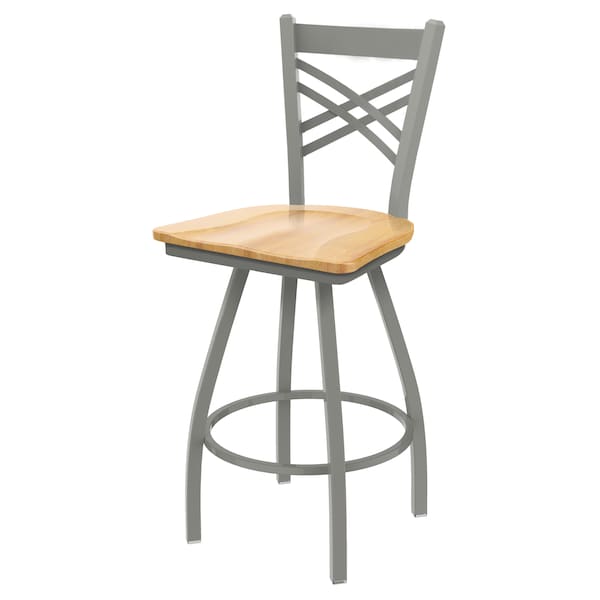 36" Swivel Bar Stool, Nickel Finish, Nat Maple Seat